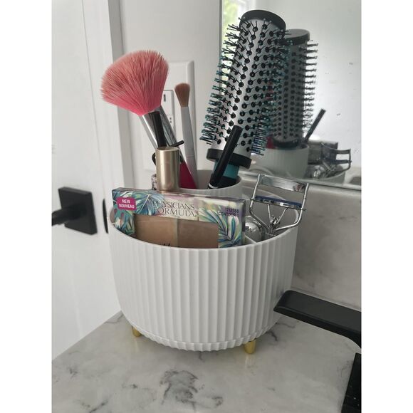 Diesisa 5 Slot Make up Brushes White Cup 360° Rotating Makeup Bru sh Holder - Picture 3 of 5